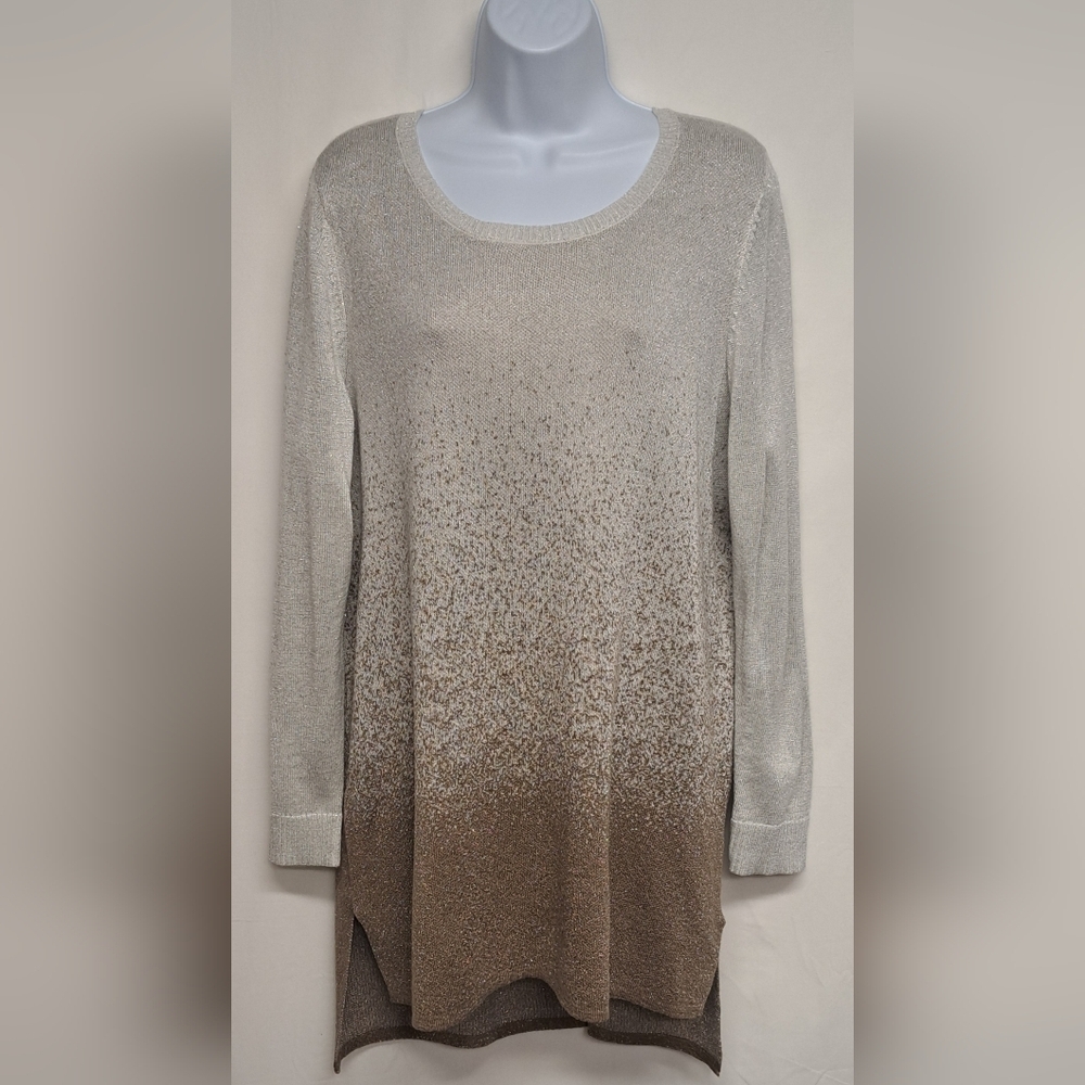 Apt. 9 XL Sweater Metallic Silver Gold Long Sleeve Very Nice Condition!